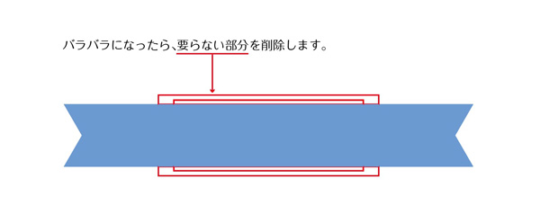 図で赤くしてある（リボンからはみ出ている）所が要らない部分です。