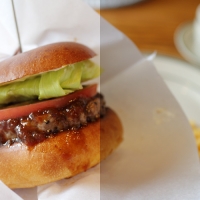 左右で画面の明るさを分けたハンバーガー